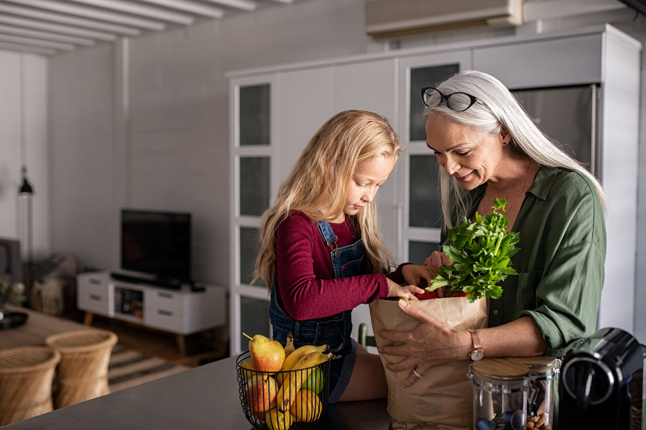 Family and grocery bag